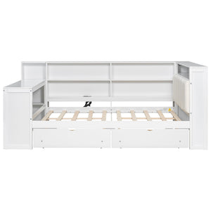 Platform Bed With Storage Shelves, Drawers, Charging Station, LED, Desk