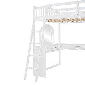 Loft Bed With Drawers, Cabinet, Shelves With Desk