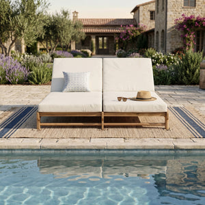 Light Teak Acacia Wood Double Chaise Lounger Set