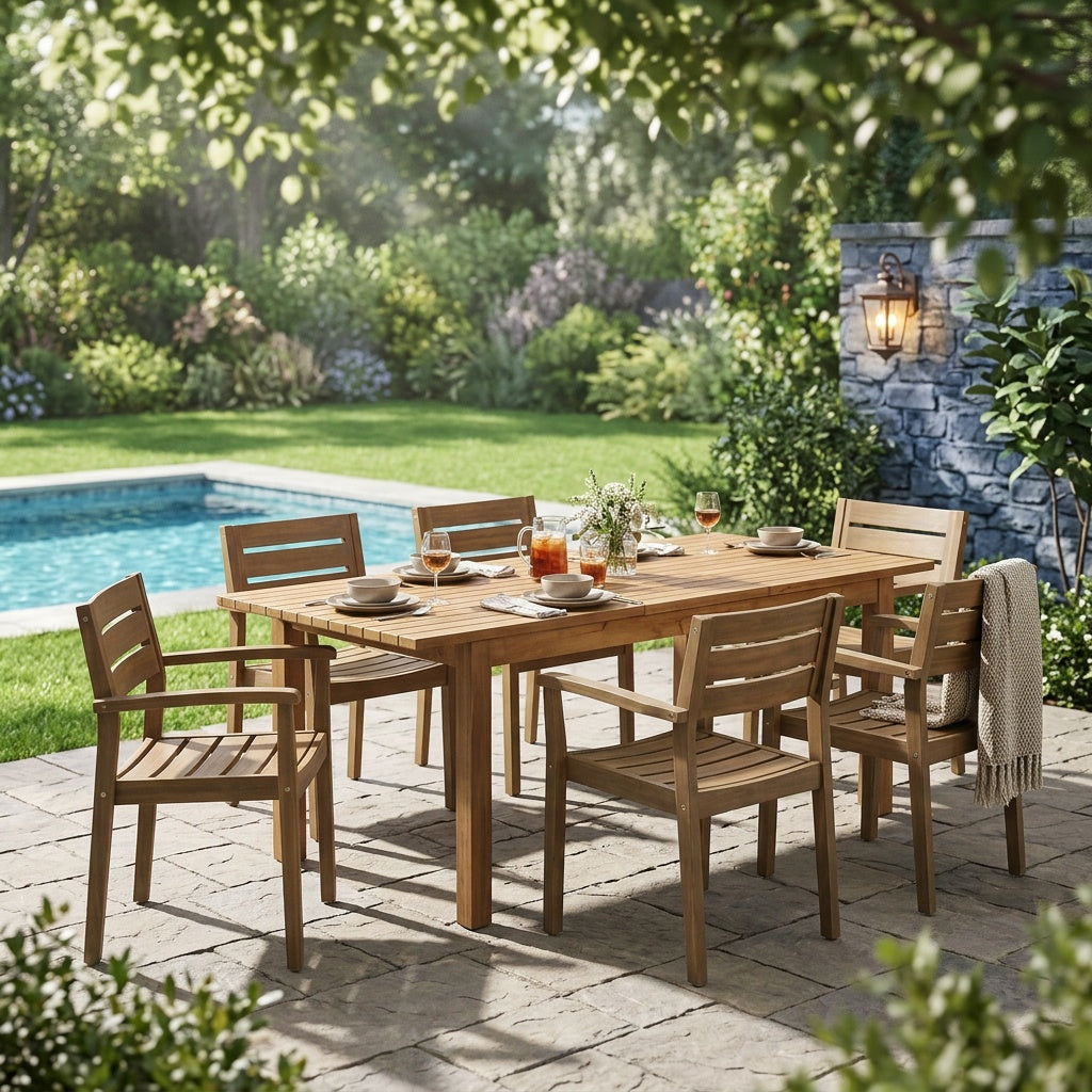 7 Pieces Acacia Wood Outdoor Dining Set