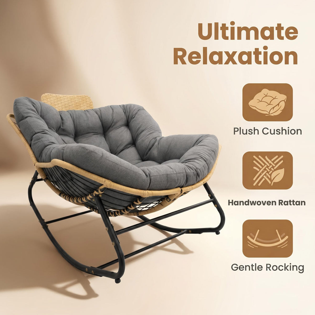 Papasan Rocking Chair - Outdoor & Indoor Oversized Lounge Chair