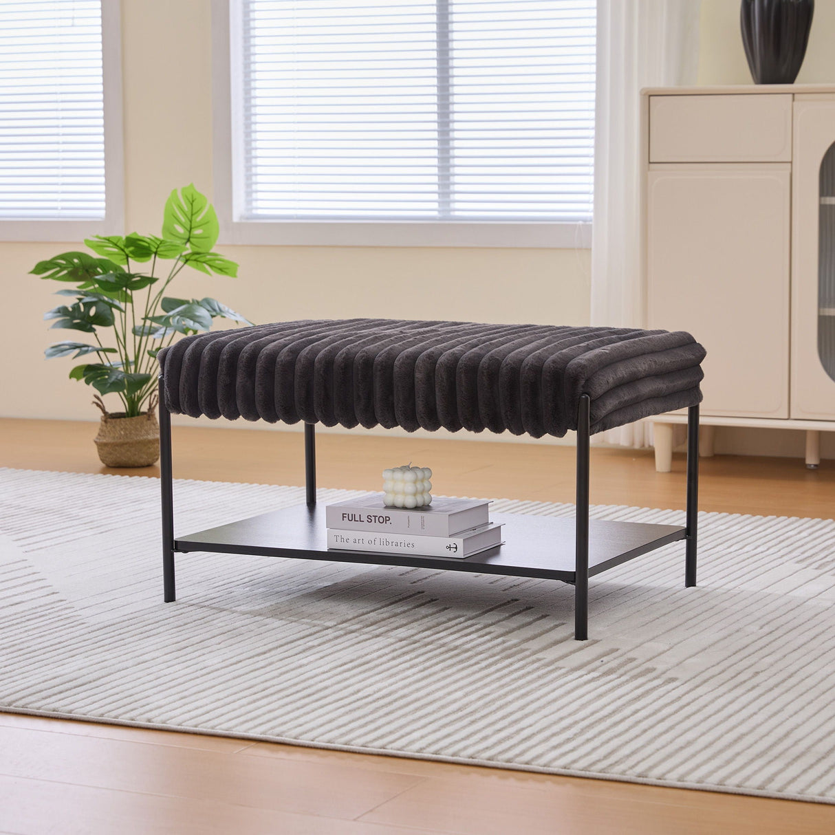 Upholstered Ottoman Coffee Table Foot Rest With Open Storage