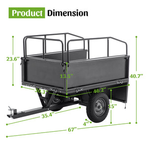 600LBS Heavy Duty Steel Dump Cart Trailer, 17 Cu.Ft.