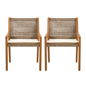 Outdoor Dining Chair Set - Acacia Wood and Wicker