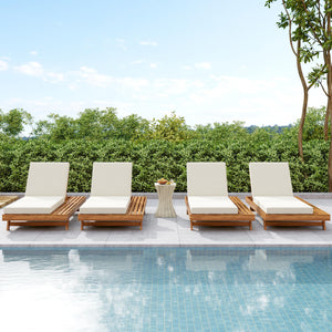 Lounge Chaise Set with Acacia Solid Wood and Cream Cushion