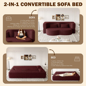 Modern Floor Sleeper Sofa Bed With 2 Pillows, Convertible Twin Size Folding Mattress For Living Room