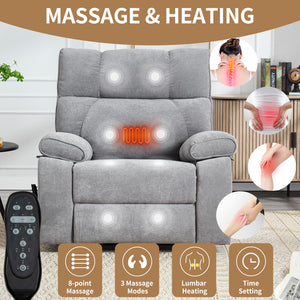 Grey Heat Massage Dual Motor Electric Power Lift Recliner