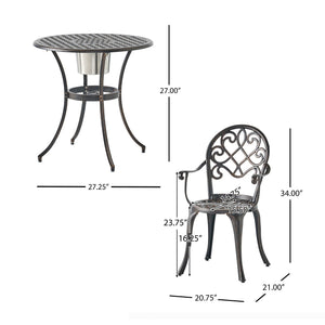 3 Piece Outdoor Aluminium Cast Bistro Set With Ice Bucket - Copper - Best Buy Furniture