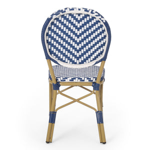 Outdoor Aluminum 3 Piece French Bistro Set with Durable Wicker - Bamboo Print Finish