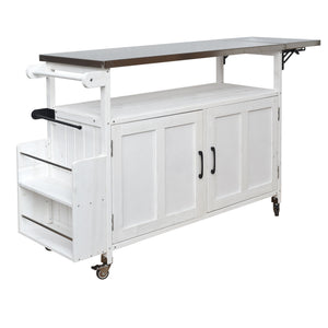 Foldable Outdoor Kitchen Island With Lockable Wheels, Storage Cabinet And Towel Rack For Patio