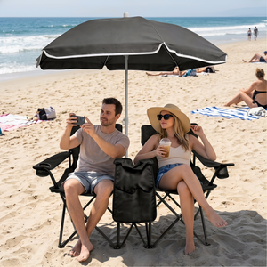 Portable Folding Picnic Chair Set with Umbrella, 2-Person Outdoor Camping Chairs