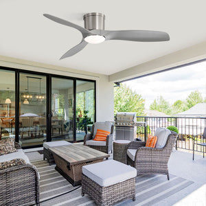 Flush Mount Ceiling Fan With Dimmable LED Light, 3 Blades, Reversible DC Motor Blades For Living Room