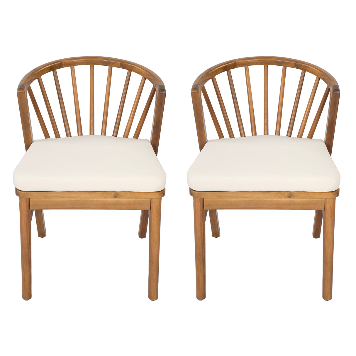 Outdoor Dining Chairs Set of 2, Acacia Wood Patio Chairs with Cushions