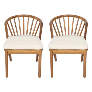Outdoor Dining Chairs Set of 2, Acacia Wood Patio Chairs with Cushions