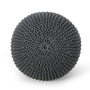 Bordeaux Knitted Cotton Round Pouf - Versatile Ottoman and Floor Cushion
