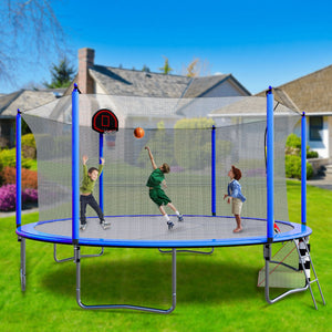 16Ft Trampoline With Basketball Hoop Pump And Ladder (Inner Safety Enclosure) With Soccer Goal