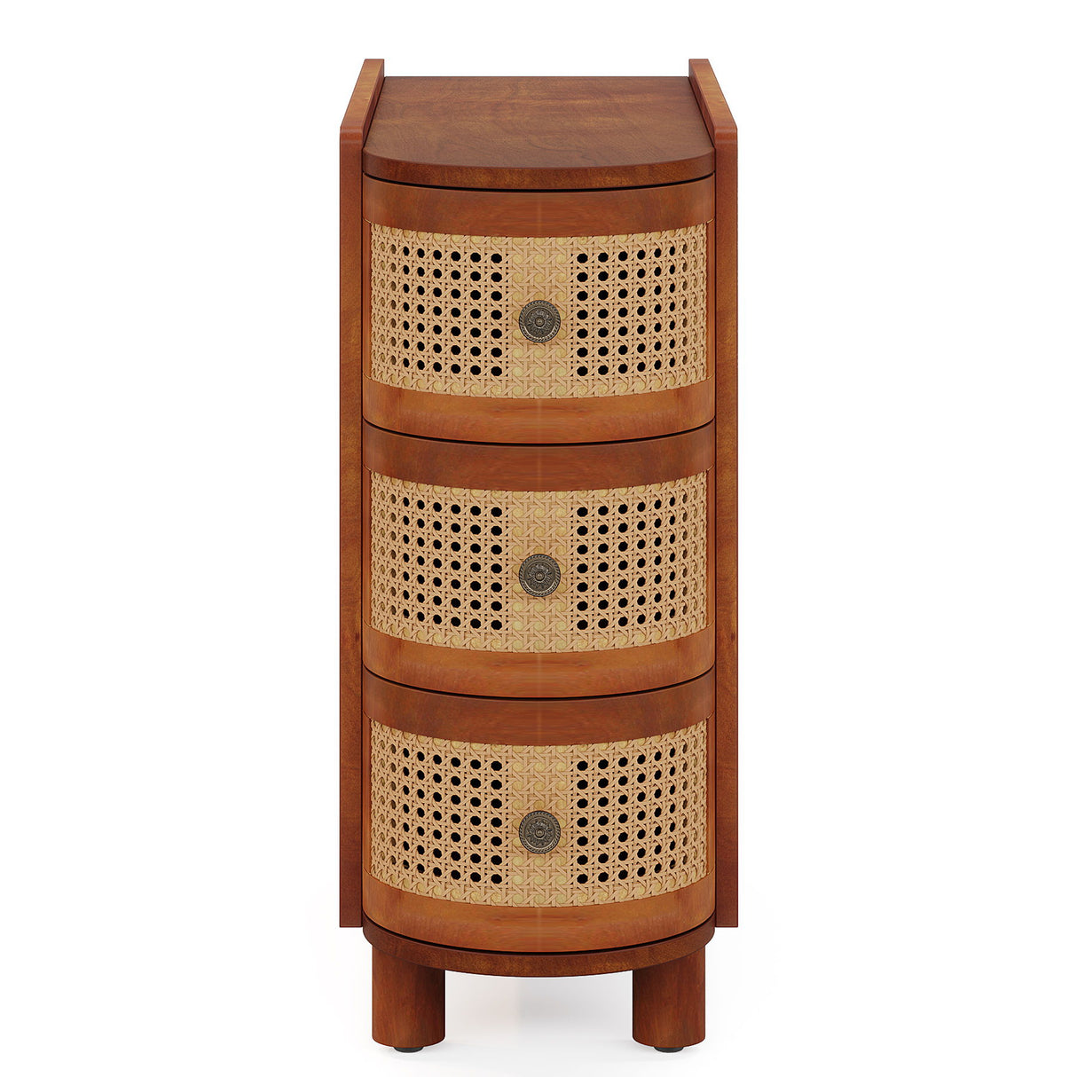 Narrow 3 Drawer End Table, Compact Nightstand For Living Room - Brown Oak