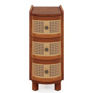 Narrow 3 Drawer End Table, Compact Nightstand For Living Room - Brown Oak