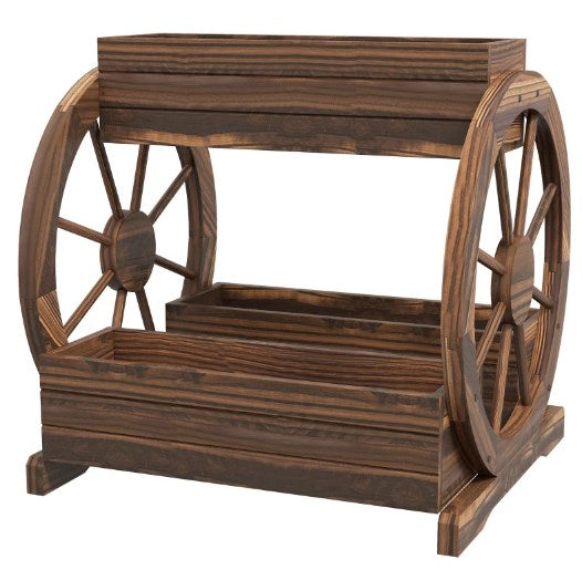 Outdoor Wooden Wagon Planter Box - 3-Tier Raised Garden Bed
