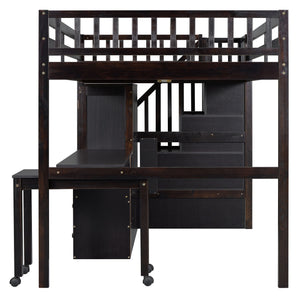 Loft Bed With Stairs, Bookshelf, Drawers, Desk & Wardrobe, Space Saving Multifunctional Furniture