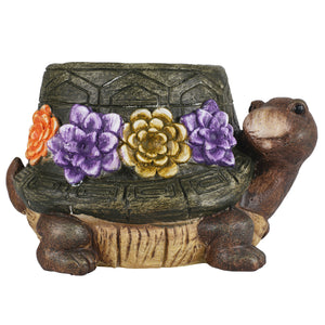 Turtle Garden Statue Outdoor Stool with Floral Detail - Multi-Color