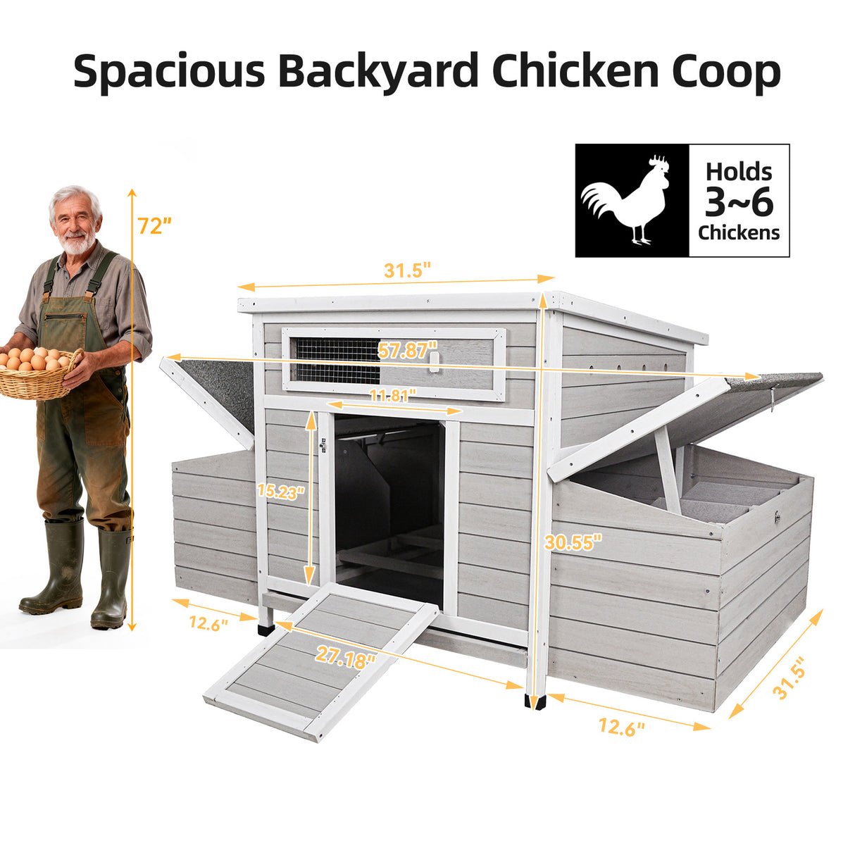 Large Wooden Chicken Coop Outdoor Hen House with Nesting Boxes