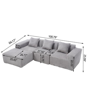 L-Shape Modern Minimalist Modular Sectional Sofa with Deep Seats