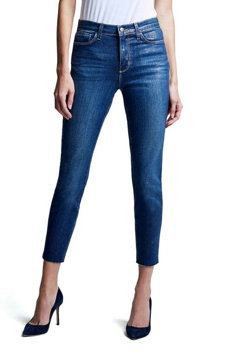 L'Agence Women's El Matador Crop Glitter Skinny Jeans
