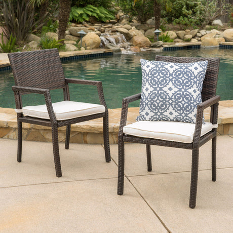 Outdoor Wicker Dining Chair With Water Resistant Cushions (Set of 2) - White / Brown - Best Buy Furniture