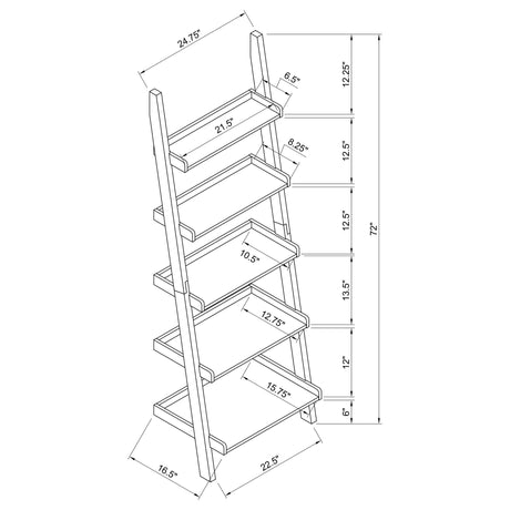 Ladder 5 Shelf Bookcase With Spacious Storage - Brown