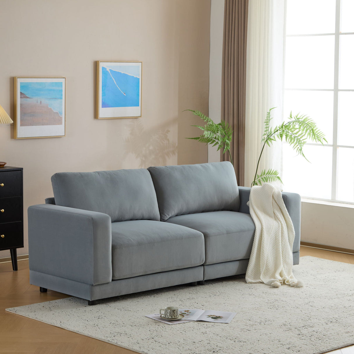 Modern Square Arm Sofa With Soft Fabric Upholstery, Deep Cushions - Best Buy Furniture