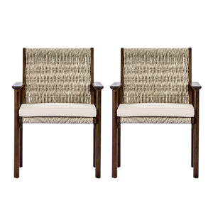Outdoor Dining Chair Set with Acacia Wood & Wicker Rattan