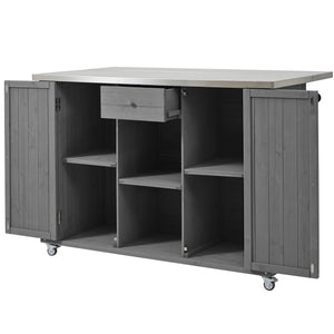 Outdoor Kitchen Island With Stainless Steel Top, Ample Storage Space, Towel And Spice Racks And A Bottle Opener