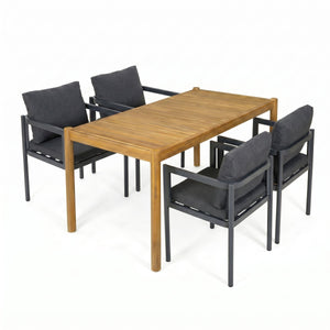 5-Piece Outdoor Patio Dining Set, Acacia Wood Rectangular Table & 4 Chairs