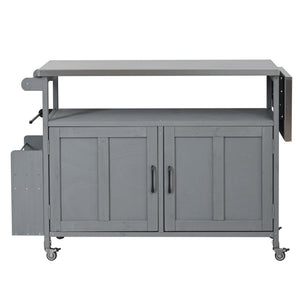 Foldable Outdoor Kitchen Island With Lockable Wheels, Storage Cabinet And Towel Rack For Patio