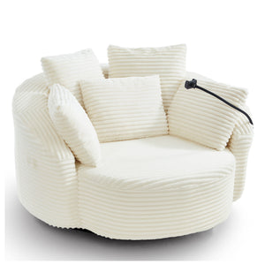 Swivel Accent Barrel Chair With Adjustable Phone Holder, 5 Pillows For Living Room