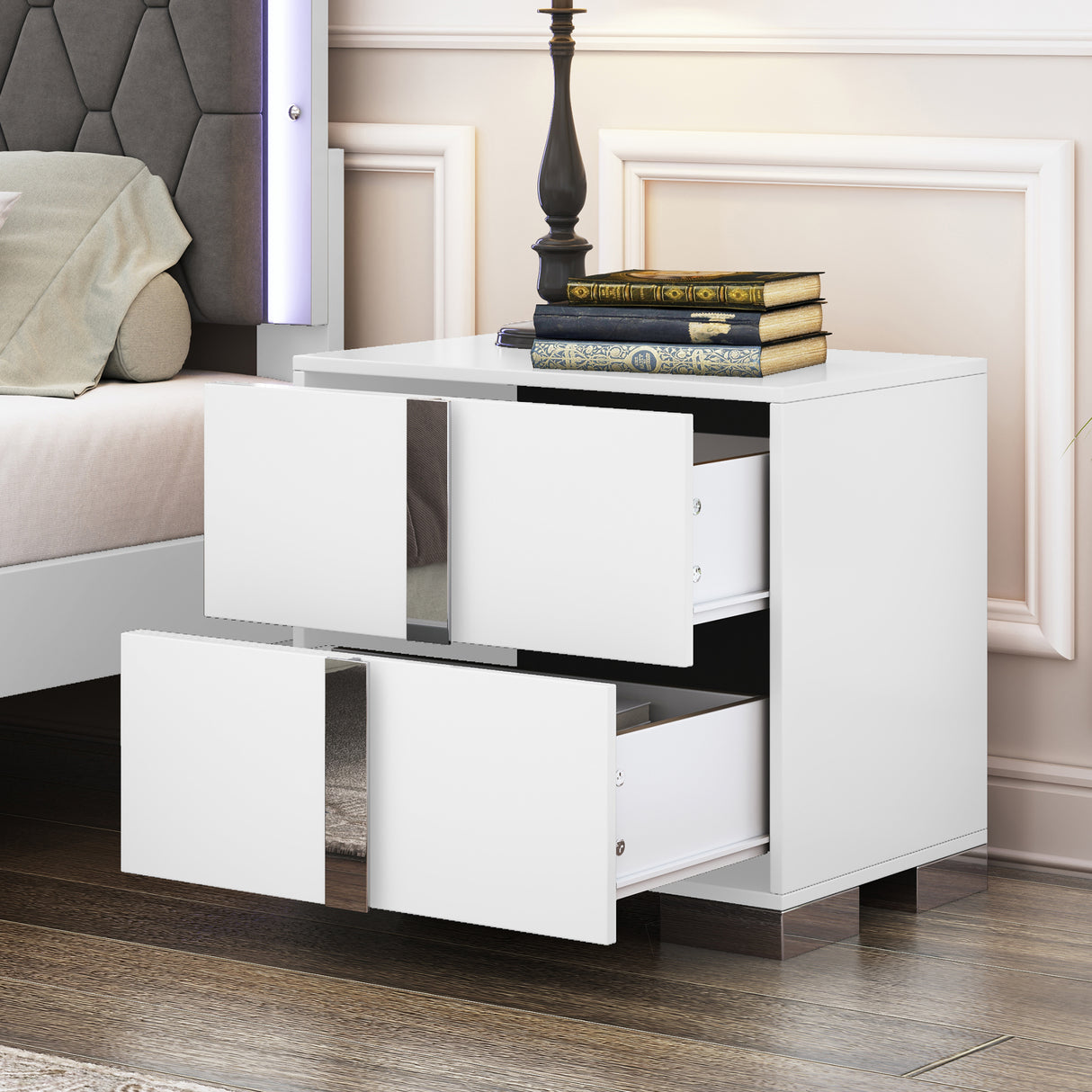Elegant Nightstand with Metal Foot