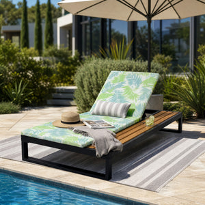 Black Iron & Teak Finish Chaise Lounge Set