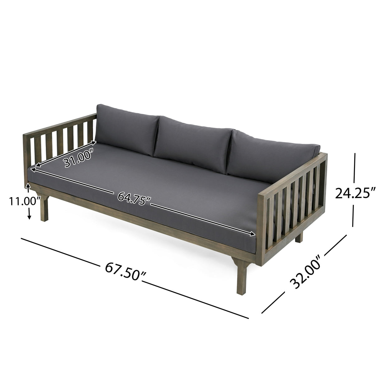 Claremont - 3 Seater Daybed Teak Acacia Wood Water Resistant Cushions