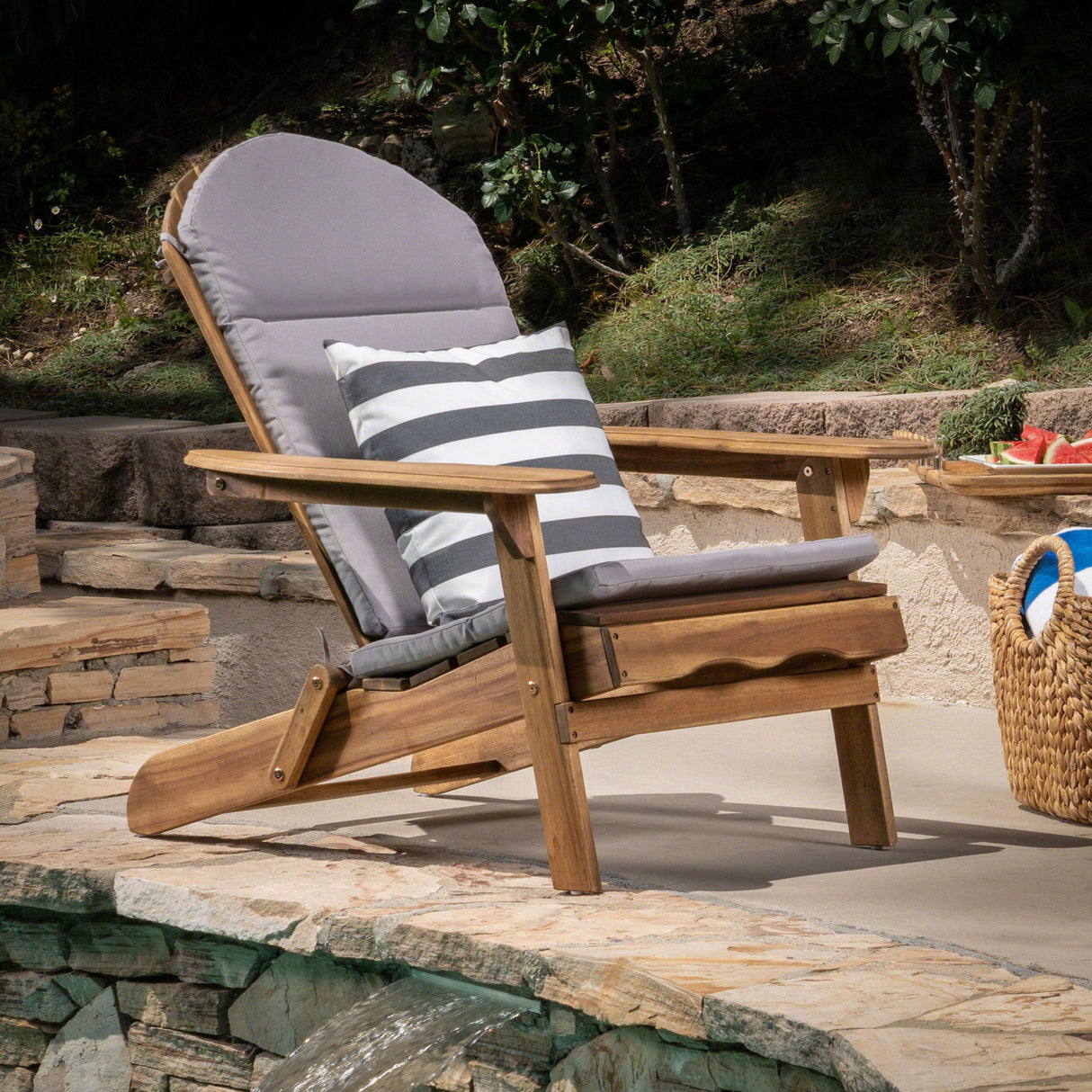 Outdoor Adirondack Chair Cushion With Water Resistant Fabric And Ties - Gray