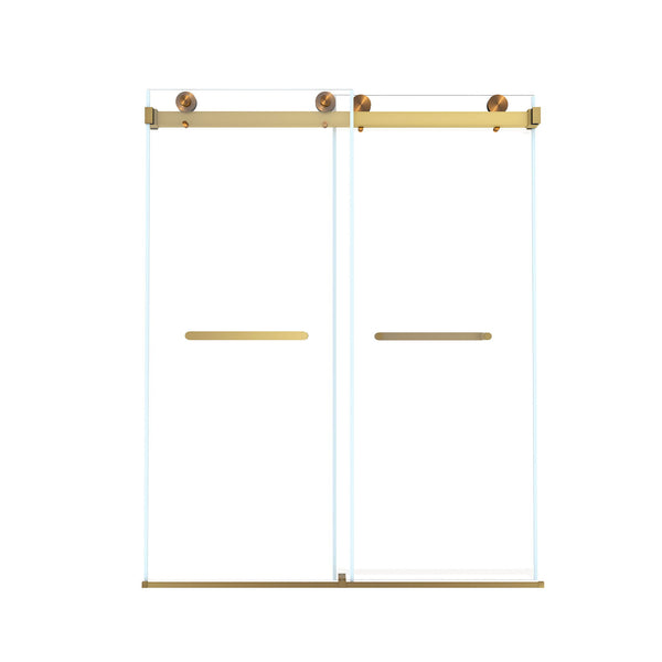 Frameless Double Sliding Shower Door, Tempered Glass, Explosion Proof Film, Square Tube Track - Brushed Gold