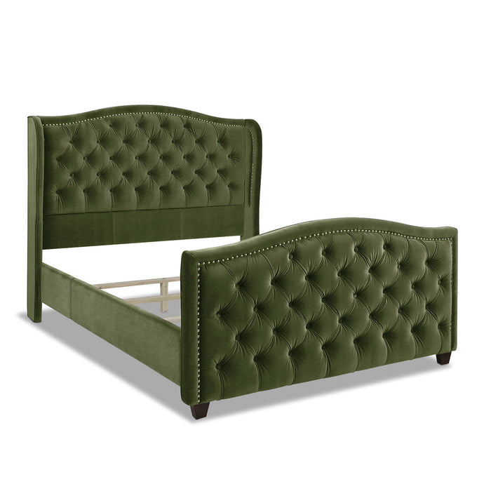 Marcella Upholstered Shelter Headboard Bed Set with Nailhead Accents - Multiple Colors