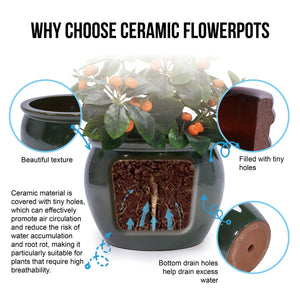 3 Pieces Ceramic Flowerpot, Planter For Patio, Garden Or Windowsills