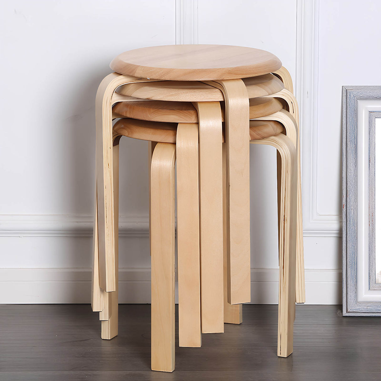 Stackable Bentwood Stool Set of 6, 18" Round Backless Stools