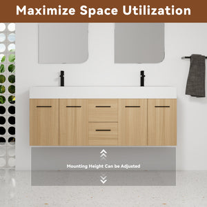 60" Floating Double Sink Bathroom Vanity with Drawers and Doors