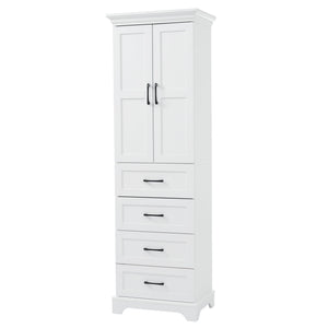 Bathroom Vanity With 2 Damping Hinge Doors, 3 Drawers, Adjustable Shelves - White