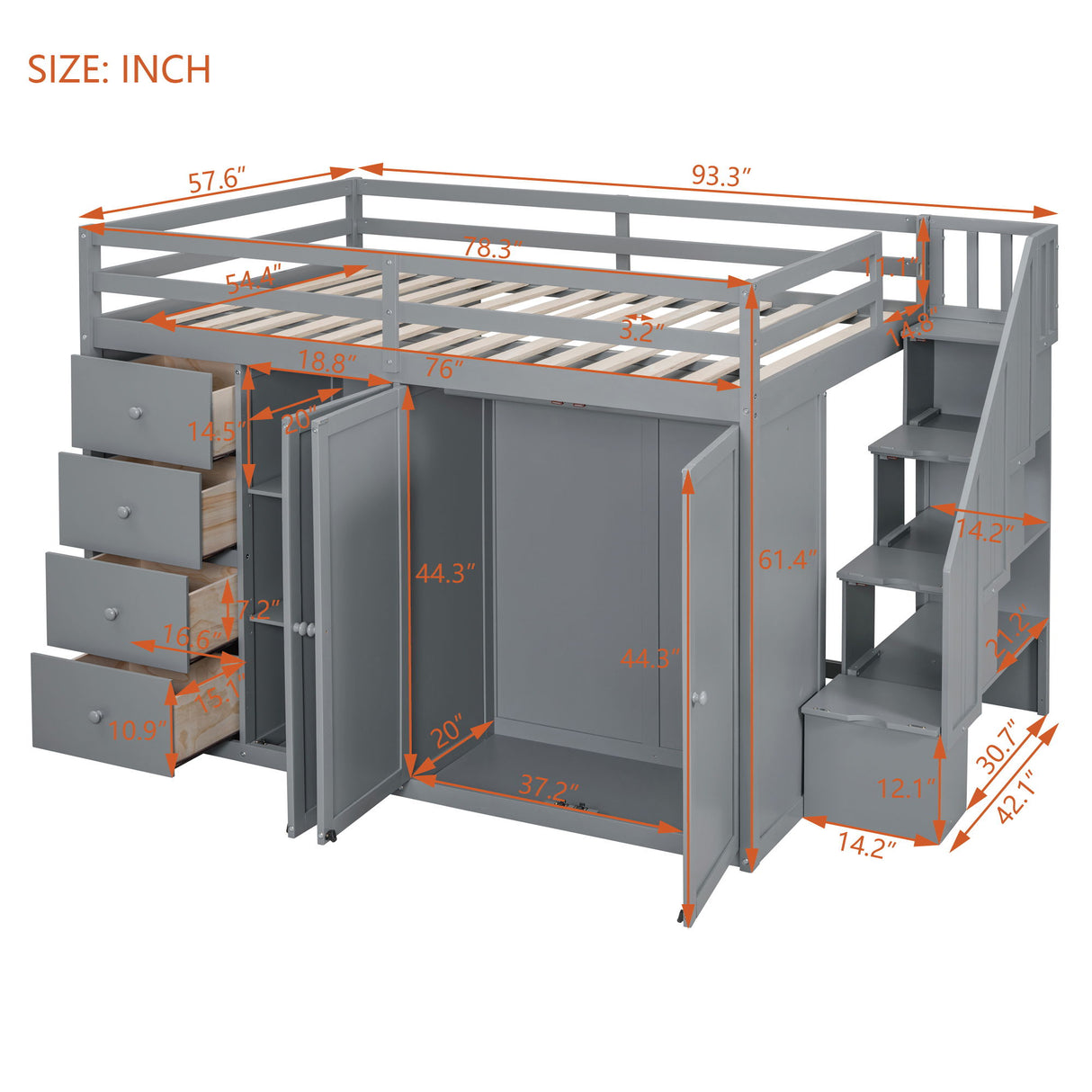 Loft Bed With Built In Wardrobes, Cabinets And Drawers