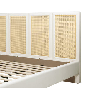 Toscana King Upholstered Cane Back Platform Bed, Antique