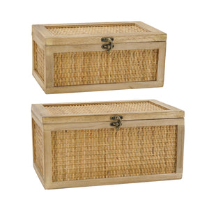 Set of 2 Woven Rattan Decorative Boxes