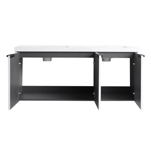 Contemporary Wall Mounted Bathroom Vanity With Resin Double Sink